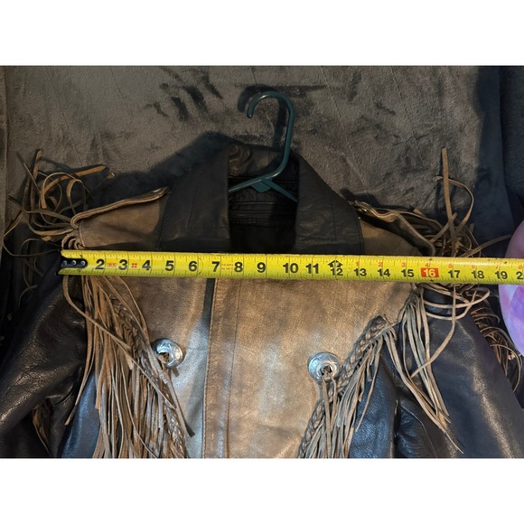 Vintage UNIK Leather Collections Fringed Concho Motorcycle Jacket Brown Black 36 - Picture 5 of 13
